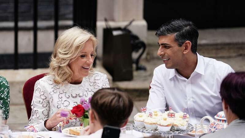 Jill Biden and Sunak kiss on cheeks before tea at Downing St Coronation Lunch