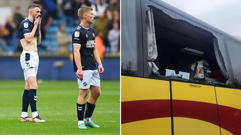 A window was smashed on a Blackburn supports bus (Image: Facebook)