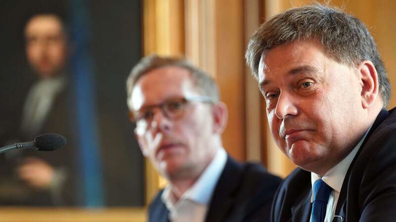 Former Conservative MP Andrew Bridgen and Laurence Fox, the leader of the Reclaim Party (Image: PA)