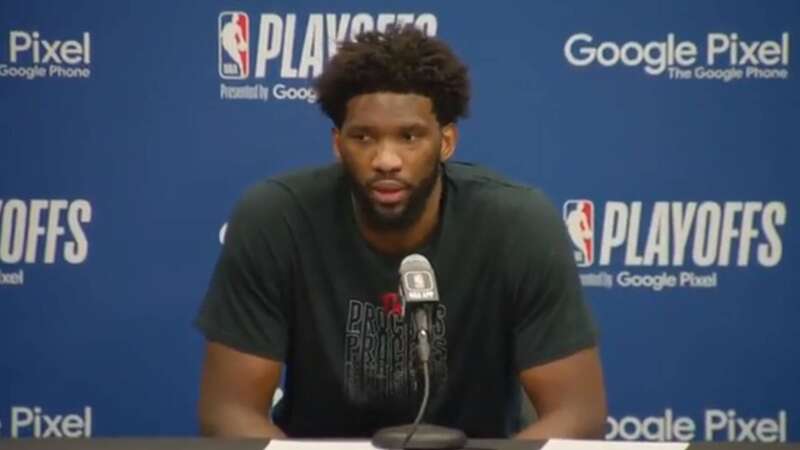 Joel Embiid was frustrated after not seeing much of the ball late on (Image: Tim Nwachukwu/Getty Images)