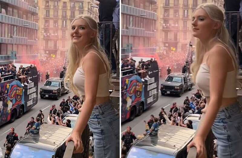 Porn star Eva Elfie gives Barcelona stars an eyeful during title parade