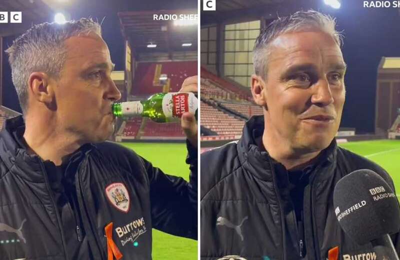 Fans love Barnsley boss Duff drinking Stella while being interviewed by BBC