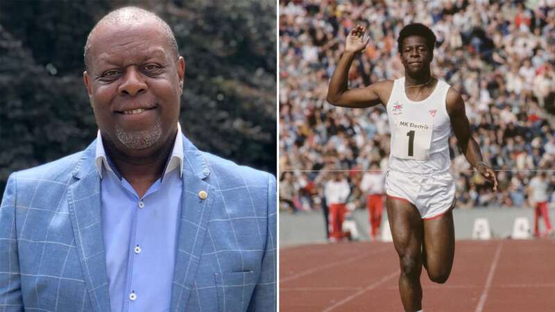 Mike McFarlane celebrates 100m victory in 1979 (Image: Getty Images)