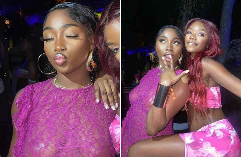 Love Island's Indiyah goes braless in see-through lacy dress