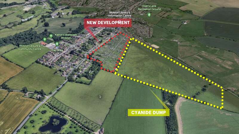 The 48-home development in Wolston, Warwickshire is being built next to a cyanide dumping ground (Image: Google Earth)