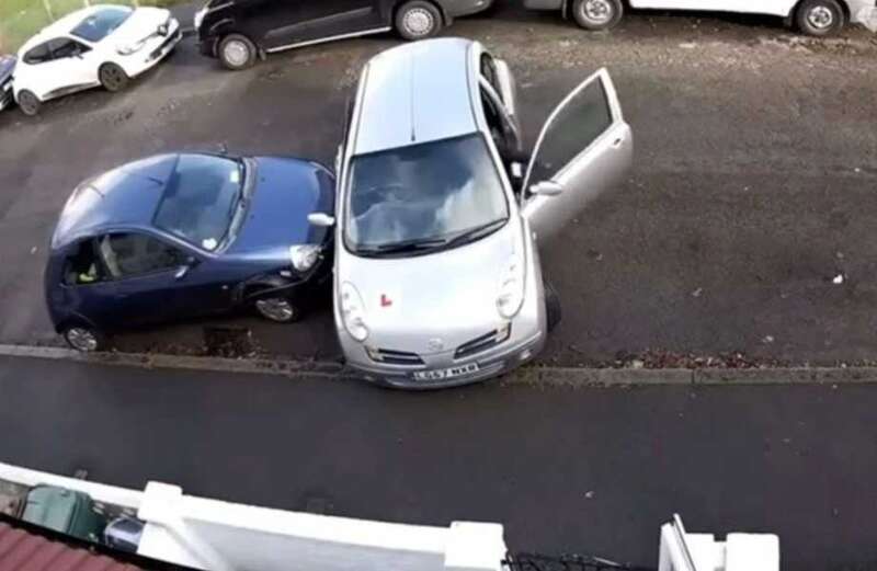 Watch as learner’s attempt at parallel parking ends in costly double disaster