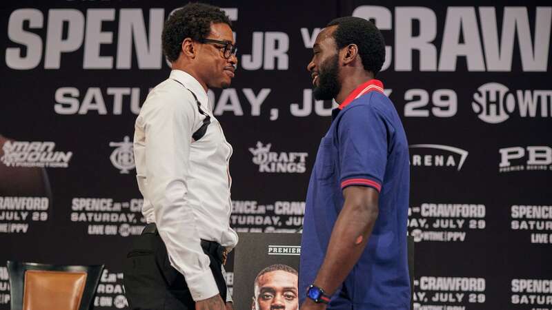 Errol Spence Jr and Terence Crawford faced off in Los Angeles (Image: Esther Lin/Showtime)