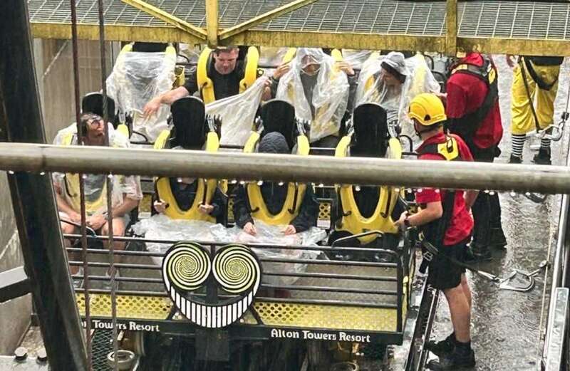 Alton Towers rides brought to a sudden halt as thunderstorm soaks thrillseekers