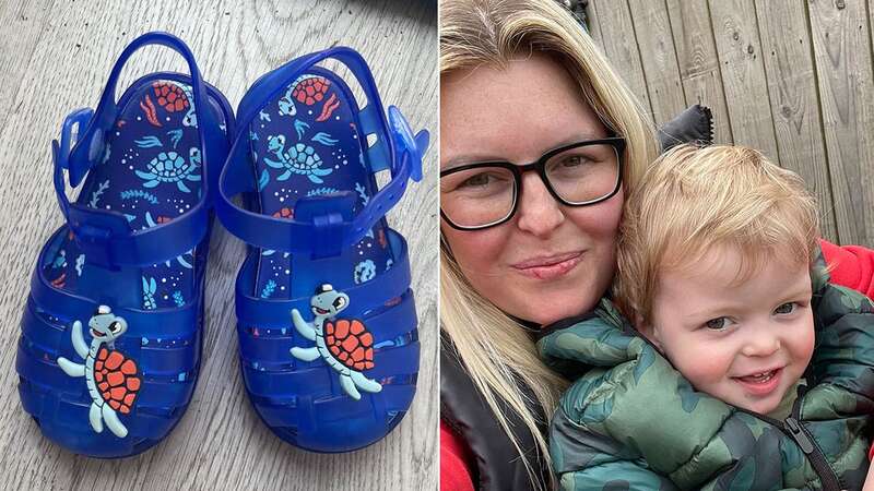 Ashley Chubb with her son Harrison, whose feet were injured by a new pair of shoes (Image: Jam Press)