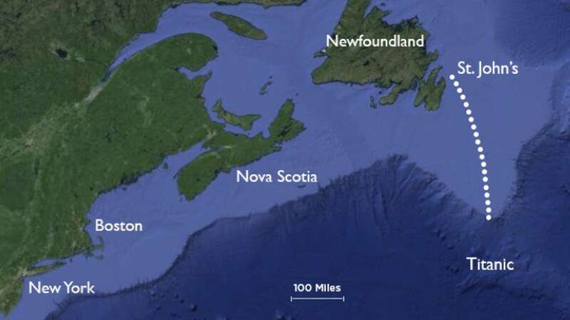 Map shows where lost tourist submersible went missing on Titanic wreck venture