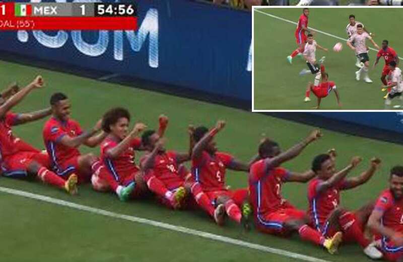 Panama perform train celebration after overhead kick... before VAR disallows it