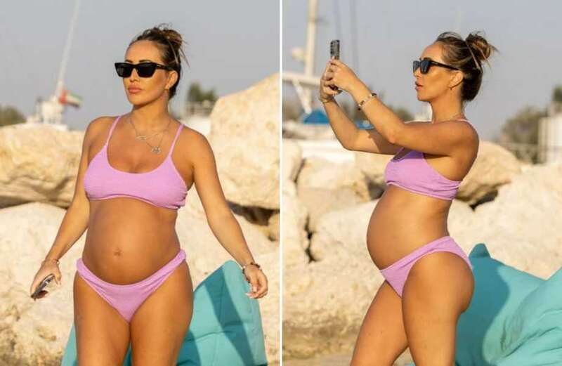 Lauryn Goodman looks incredible as she shows off baby bump in purple bikini