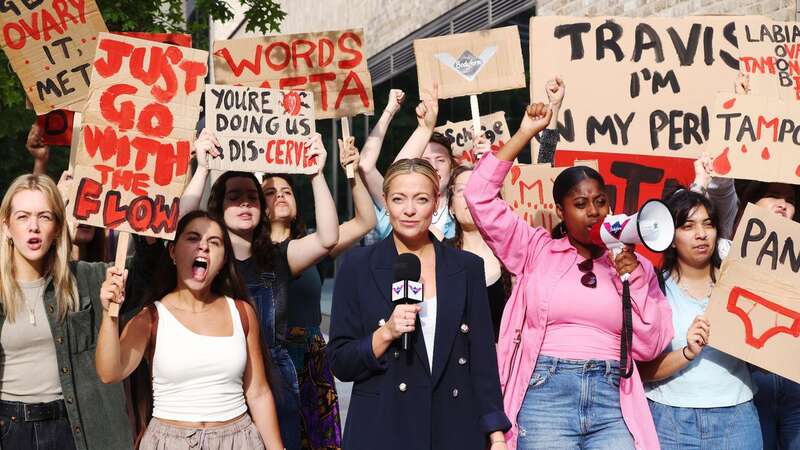 Demonstrators protest outside Meta offices over women