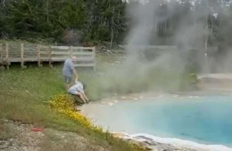 Idiot tourist SCREAMS in agony after dipping her hand in boiling hot spring