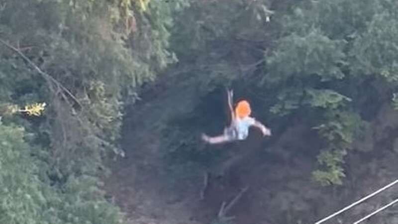 The horrifying moment a child flew through the air after his harness snapped while ziplining in Mexico (Image: JulioSaucedaa/Facebook)