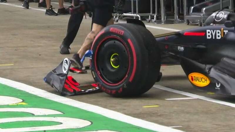 Verstappen broke his front wing in the collision (Image: Sky Sports)