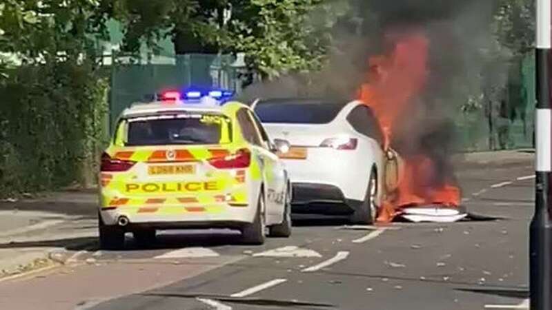 Moment popular electric car bursts into flames on residential street