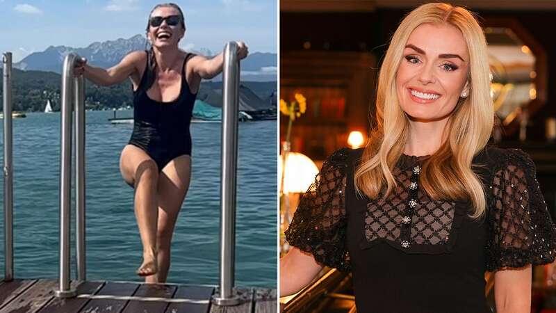 Katherine Jenkins looks sensational in black swimsuit as she takes dip in lake