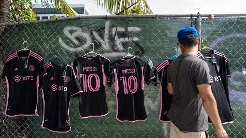 Lionel Messi shirts on sale in the street in the art district of Wynwood in Miami, Florida as sales reach unprecedented levels (Image: Matthew Ashton - AMA/Getty Images)