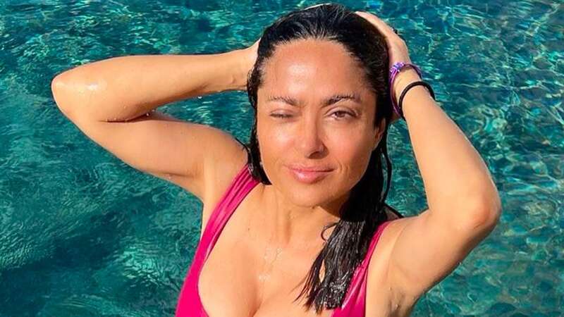 Salma Hayek, 56, shows off incredible curves in plunging pink swimsuit