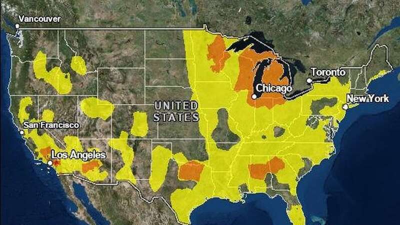 The air quality forecast map for today in the US from AirNow (Image: AirNow)