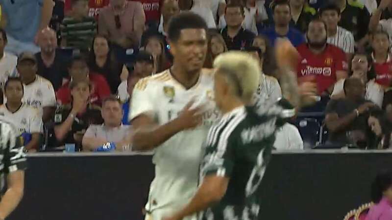 Lisandro Martinez and Jude Bellingham clashed in Man Utd vs Real Madrid (Image: MUTV)