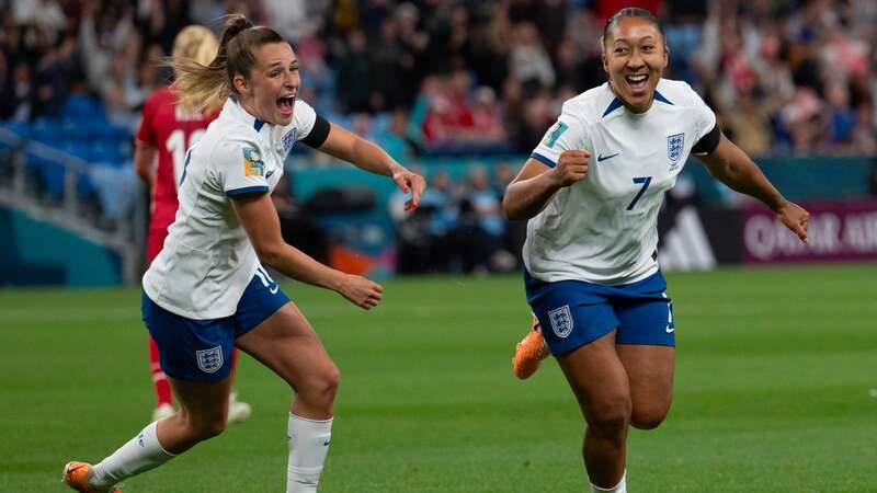 Lauren James celebrates scoring against Denmark (Image: Andy Stenning/Daily Mirror)