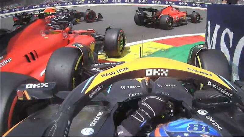 Oscar Piastri picked up terminal damage at the start of the race at Spa (Image: Sky Sports)