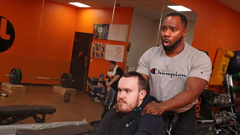 Personal trainer Javeno McLean with Josh Coy (Image: Julian Hamilton/Daily Mirror)