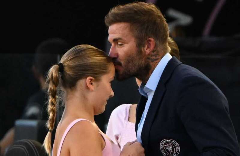 David Beckham kisses Harper on the head after leading Inter Miami out