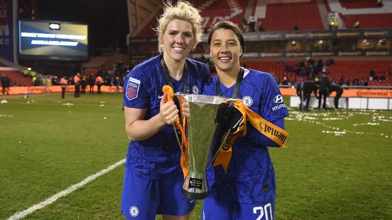 Sam Kerr and Millie Bright are used to lifting silverware together - but will do battle in a World Cup semi-final on Wednesday (Image: Harriet Lander - Chelsea FC)