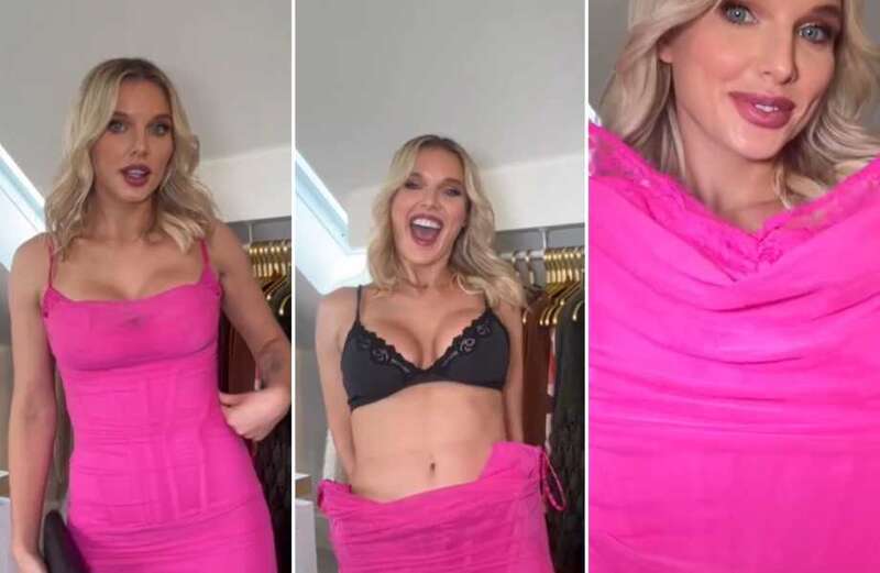 Helen Flanagan wows fans as she whips off her bra to try on skintight pink dress