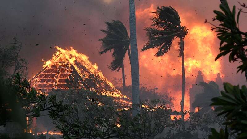 The hall of historic Waiola Church in Lahaina and nearby Lahaina Hongwanji Mission are engulfed in flames amid last week