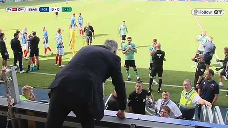 Portsmouth fan Julian Browning was enjoying corporate hospitality before volunteering to run the line after two match officials suffered injuries (Image: iFollow)