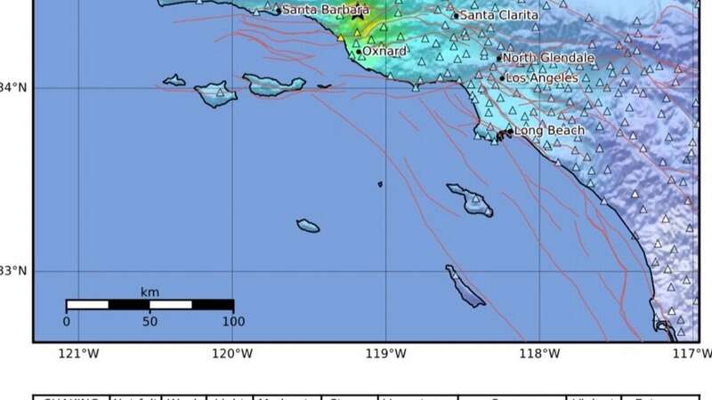 Earthquake map shows where the magnitude 5.1 earthquake and aftershocks hit California (Image: @USGS_ShakeAlert)