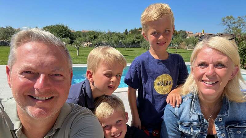 Peter Holt arrived belatedly in Croatia to join sons Axel, Rocky, Hunter and wife Claire (Image: Peter Holt / SWNS)