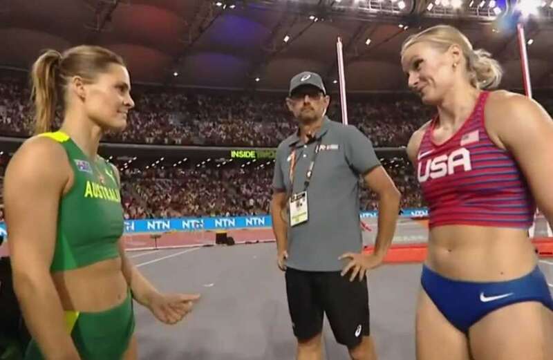 Watch awkward chat as pole vault duo ponder sharing World Championship gold