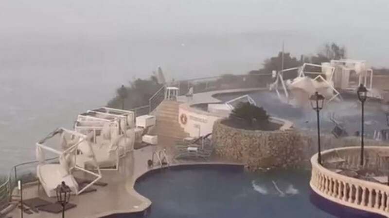 Storm behind P&O cruise ship crash destroys hotel pool sending loungers flying