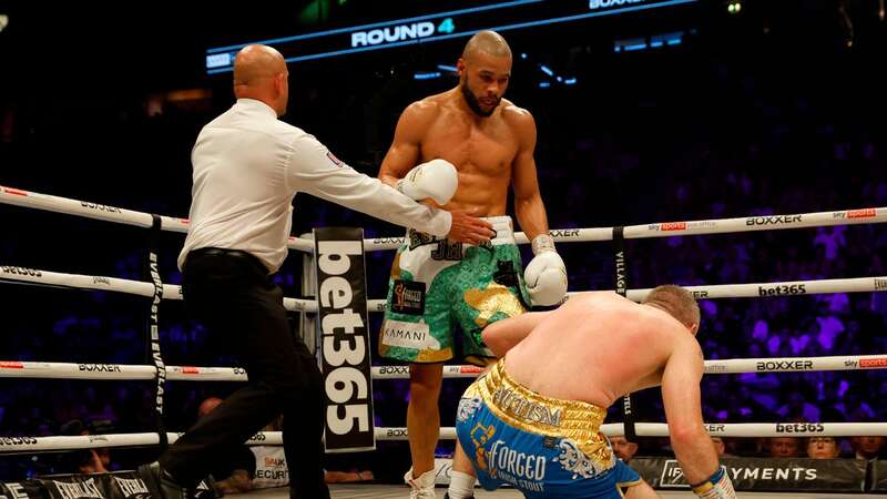 Chris Eubank Jr knocked down Liam Smith (Image: LAWRENCE LUSTIG)