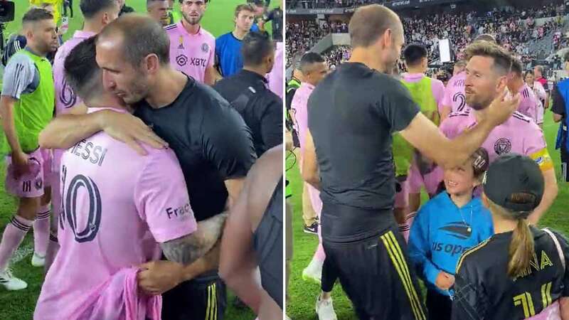 Legends Lionel Messi and Giorgio Chiellini shared an exchange after their faced off in a crucial MLS match (Image: MLS/ Apple TV/ Twitter)