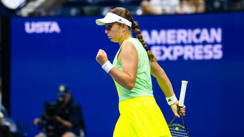 Jelena Ostapenko competes in the US Open