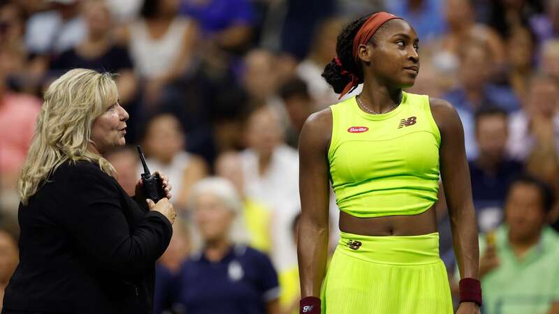 Coco Gauff of the United States looks on during a break of play