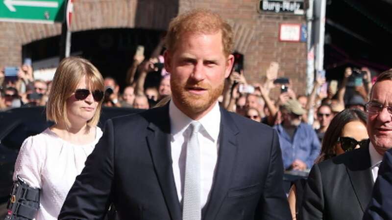 Prince Harry faces angry protesters holding 