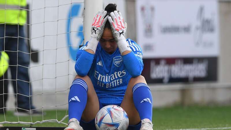 Manuela Zinsberger of Arsenal reacts to the penalty shootout defeat (Image: David Price/Arsenal FC via Getty Images)