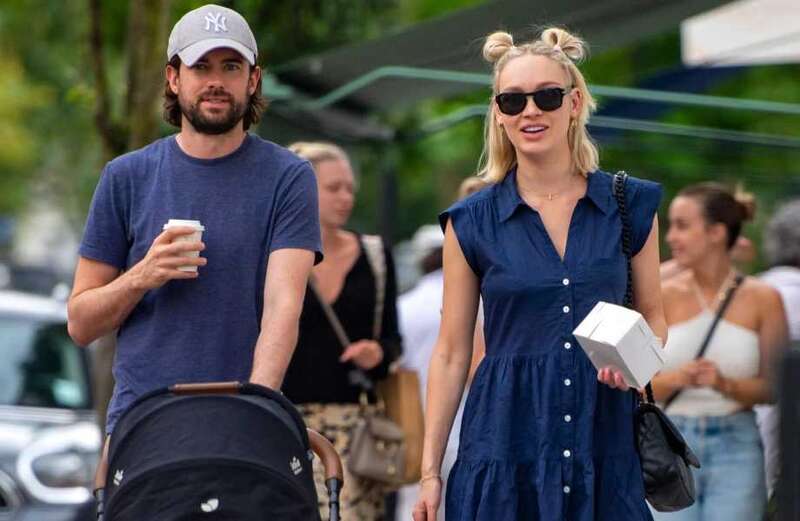 Jack Whitehall enjoys a stroll with Roxy Horner & their one-week-old daughter