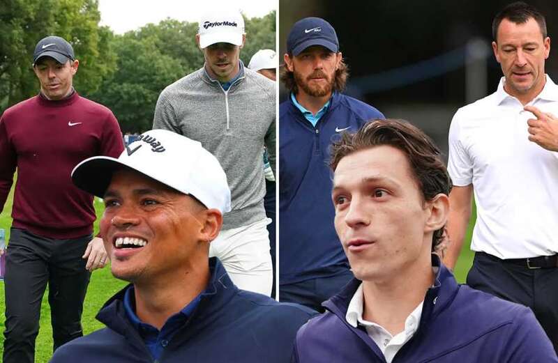 Bale grins with McIlroy as pair tee off in PGA Championship Celebrity Pro-Am