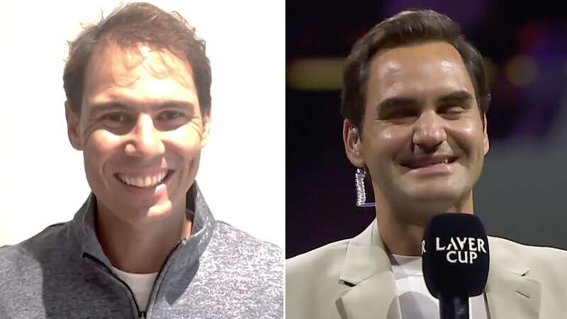 Roger Federer was surprised by Rafael Nadal at the 2023 Laver Cup (Image: Twitter/@lavercup)