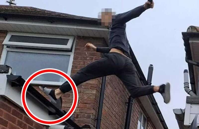 Moment drug suspect leaps across roof in his slippers to escape police