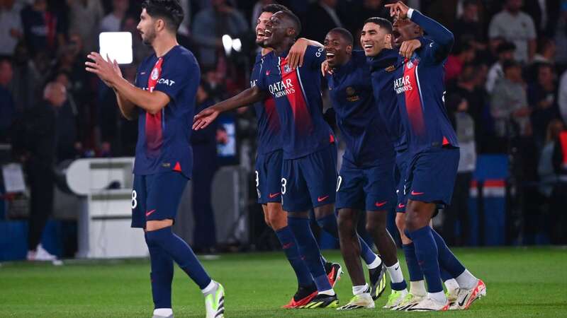 PSG players celebrating after their 4-0 win over Marseille.