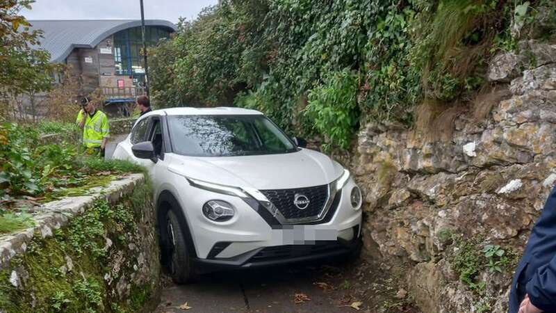 The car was jammed between two walls (Image: WALES NEWS SERVICE)